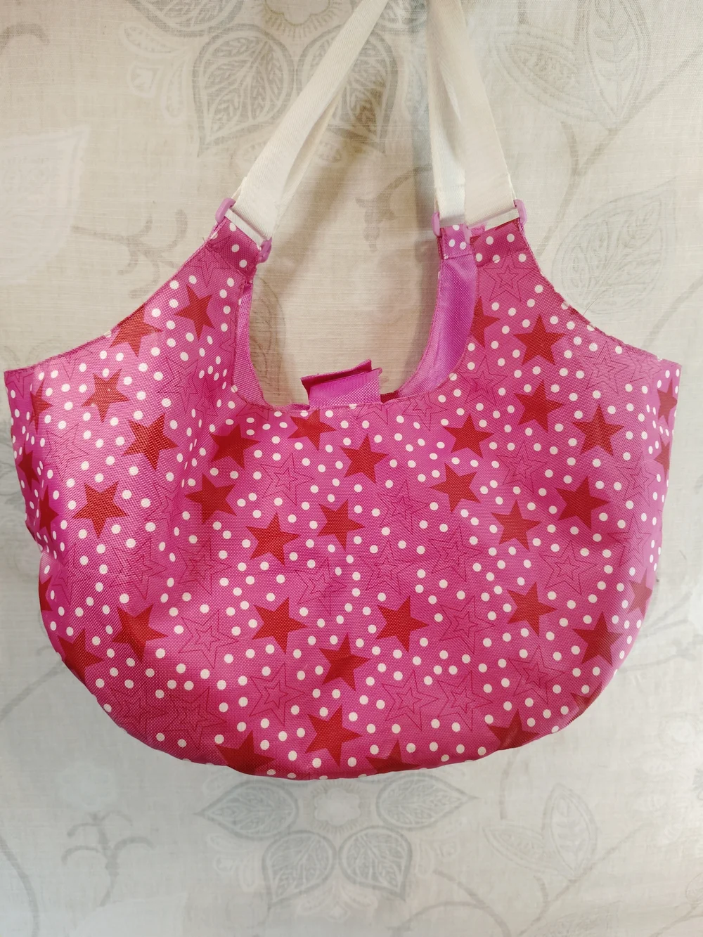 American Girl Hot Pink Star Print Shoulder Tote Bag with White Star Accent